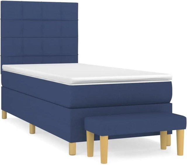 vidaXL Boxspringbett mit Matratze in Blau, Hybridbett mit Taschenfederkern aus Stoff, B/T/H: 90 x 190 x 128 cm - Bild 1