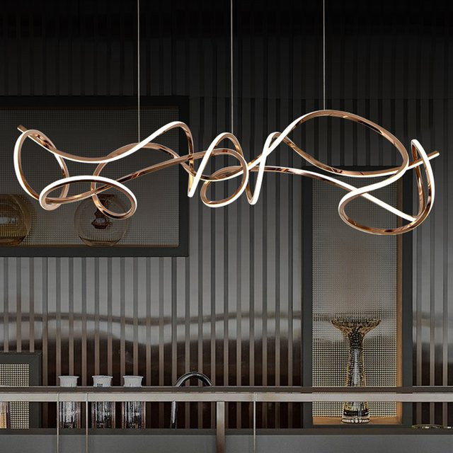 Moderne Pendelleuchte Gbbmade in Gold/Messing mit Neon-Flex Ring für das Esszimmer - Bild 1
