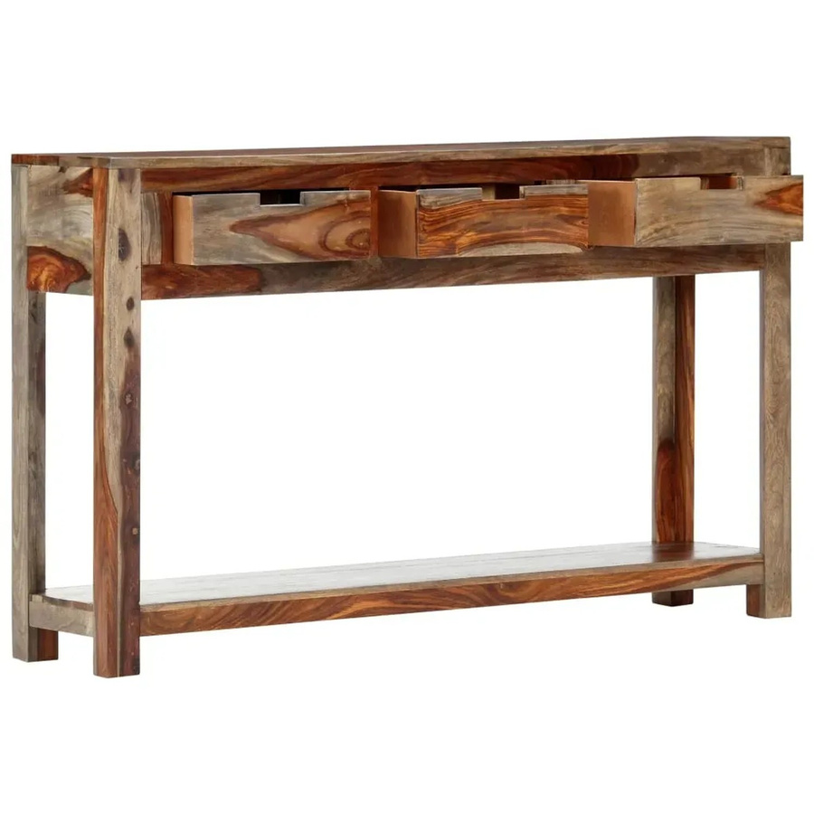 vidaXL Konsolentisch aus Massivholz mit 3 Schubladen, B/T/H: 120 x 30 x 75 cm, Farbe: Braun/Grau - Bild 2