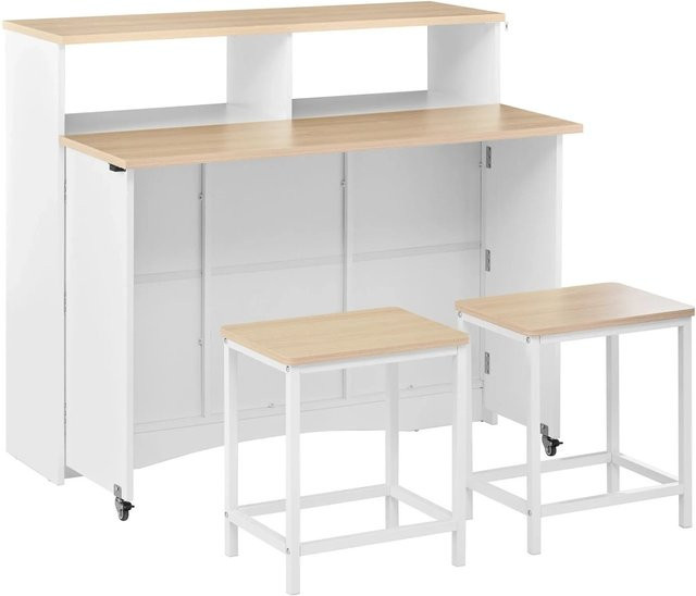 okwish Kücheninsel mit ausziehbarem Esstisch und Rollen in Weiß, B/T/H: 110 x 34-68 x 97,5 cm - Bild 1