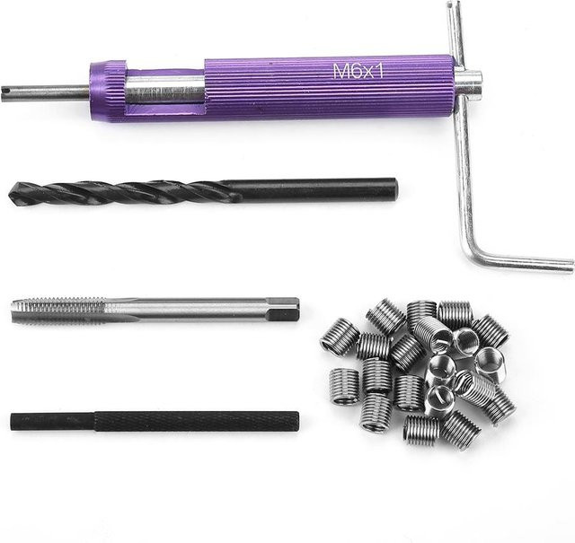 Painter Gewindereparatur-Satz M6*1.0 aus Edelstahl in Violett zur Wiederherstellung beschädigter Gewinde am Auto-Motorblock - Bild 1