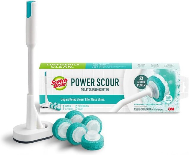 Scotch Brite Power Scour Toilettenreinigungssystem in Weiß mit 1 Stielhalter und 5 Einweg-Scheuerschwamm-Nachfüllungen - Bild 1