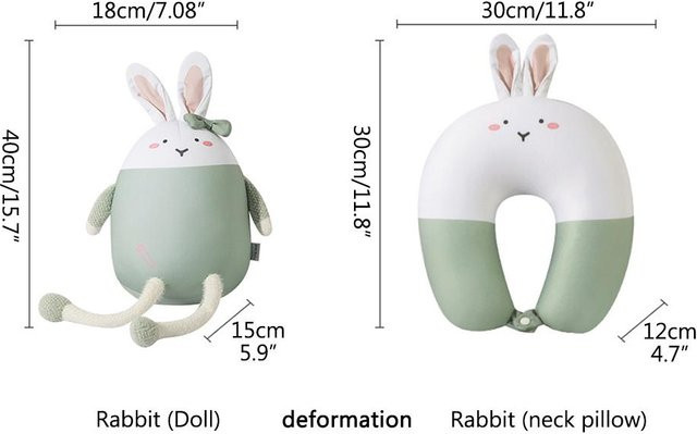 GoolRC 2-in-1 Nackenkissen Hase in U-Form mit Microbeads für Kinder, Weiß - Bild 1