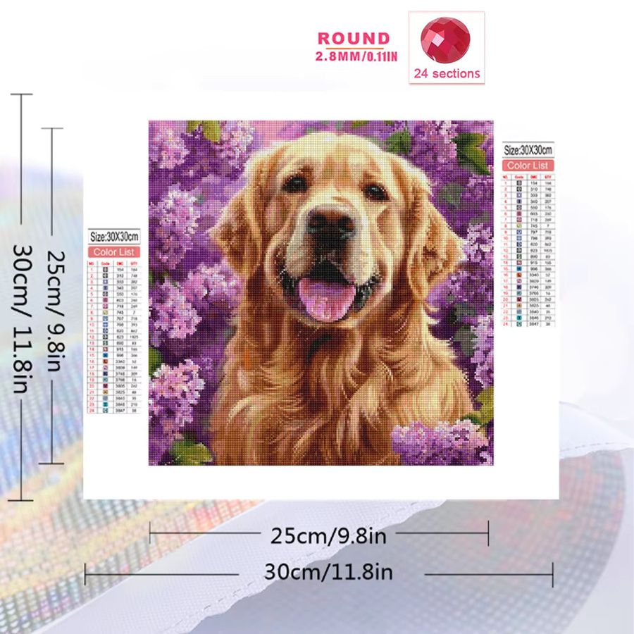Momoart Diamantmalerei Hund und Blumen DIY Diamantmosaik in Multicolour, Rund, 20 x 20 cm - Bild 2