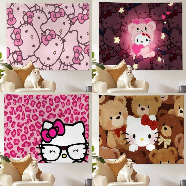 Mesuca Wandteppich mit niedlichem Tier-Motiv in Pink, rechteckiger Textil-Wandbehang - Bild 1