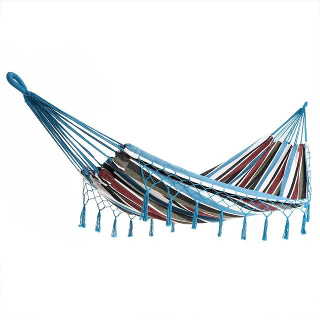 DETEX Hängematte in Blau im Boho-Style mit Fransen aus Baumwoll-Polyester, B/T/H: 210 x 150 cm - Bild 1