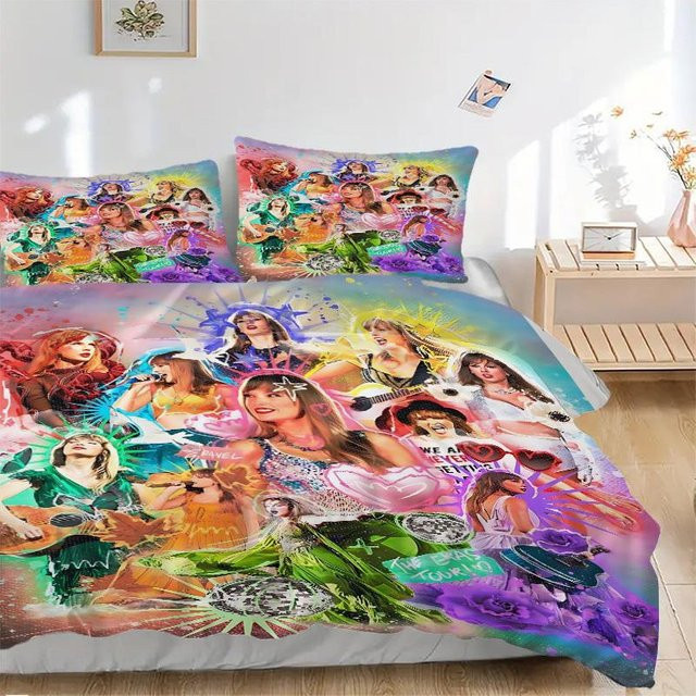 3-teiliges Taylor Swift Bettwäsche-Set von Ruoxin in Grau, bestehend aus 1x Bettbezug und 2x Kissenbezügen, B/H: 135 x 200 cm - Bild 1