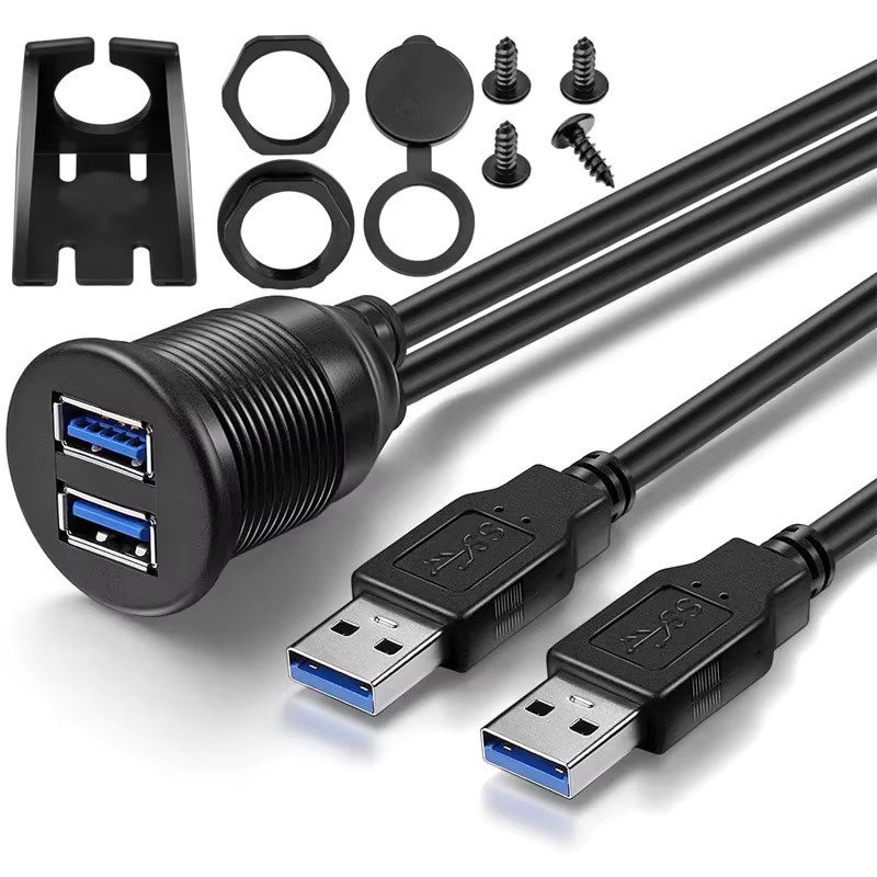 GISAEV Unterputz-Verlängerungskabel für Auto und Boot mit Dual USB 3.0 und AUX 3,5 mm Jack in Schwarz - Bild 2