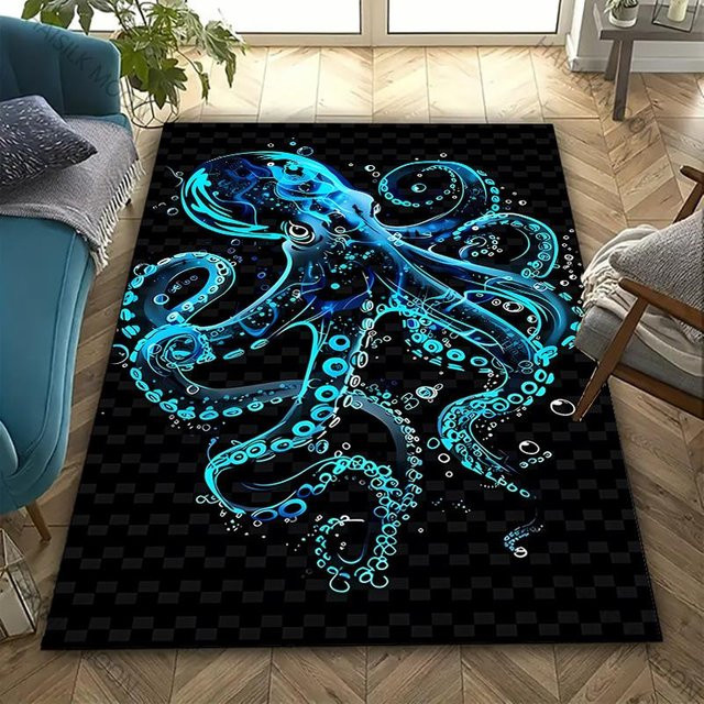 Miniso Moderner Dekoteppich mit Oktopus-Print in Blau und Multicolour, Waschbar, B/H: 60 x 40 cm - Bild 1