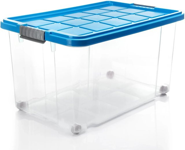 BigDean Aufbewahrungsbox mit Deckel und Rollen, 2 Stück, Azurblau, 60 l, stapelbar - Bild 1