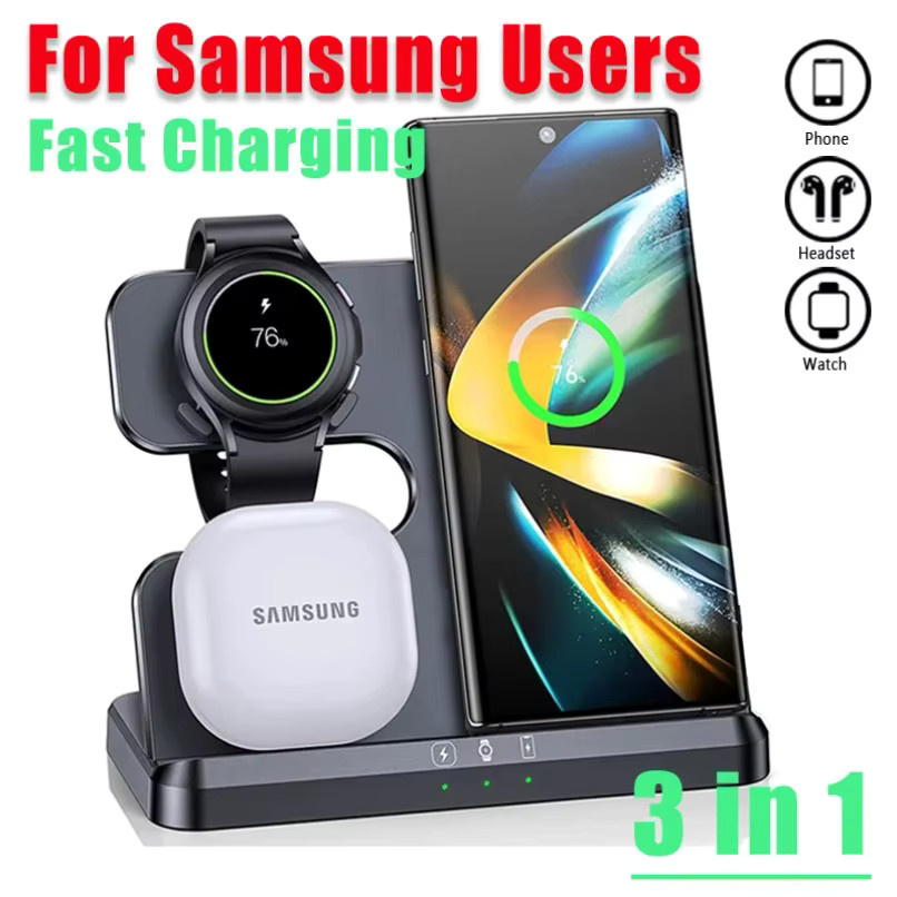 VIKEFON 3-in-1 Kabelloses Ladegerät in Schwarz für Samsung Galaxy S26 S25 Fold, Galaxy Watch 6 4 Pro Active 3/2 und Galaxy Buds - Bild 2