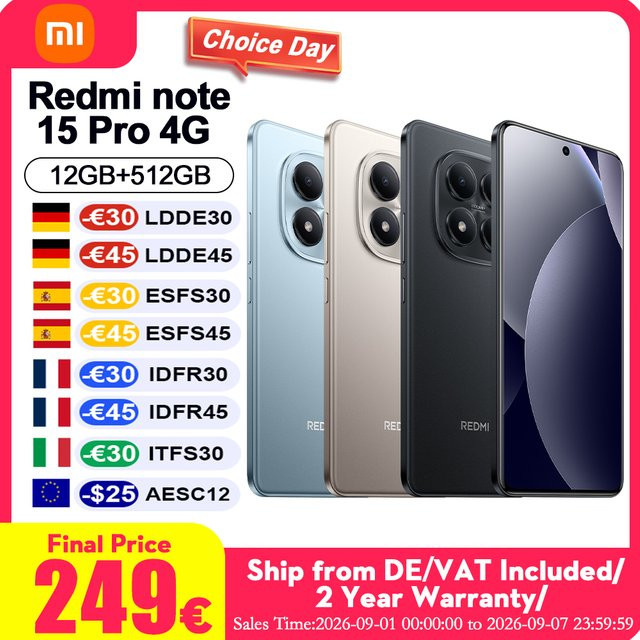 Xiaomi Redmi Note 15 Pro 4G Global Version Smartphone in Schwarz mit 6500mAh Akku und 200MP Kamera sowie IP65 Staub- und Wasserresistenz - Bild 1