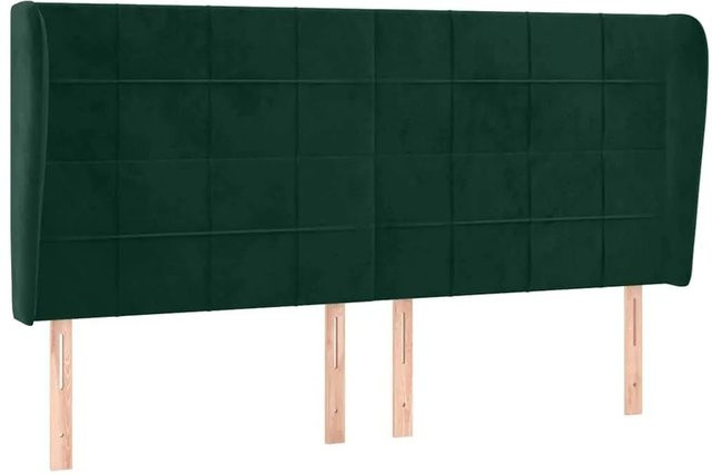vidaXL Kopfteil mit Ohren in Dunkelgrün aus Samt, B/T/H: 203 x 23 x 118/128 cm - Bild 1