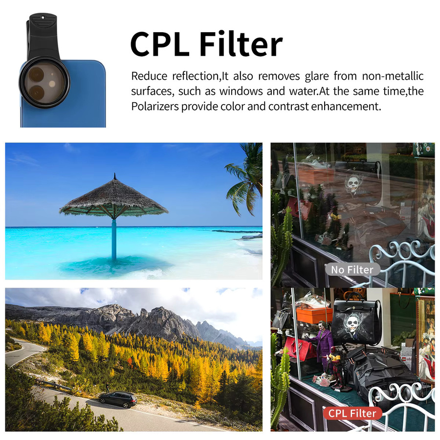 Mecoright Handy-Filter Set mit 52mm Halterung für iPhone, CPL GND Starlight Makro-Objektiv für Nahaufnahmen, Schwarz - Bild 3