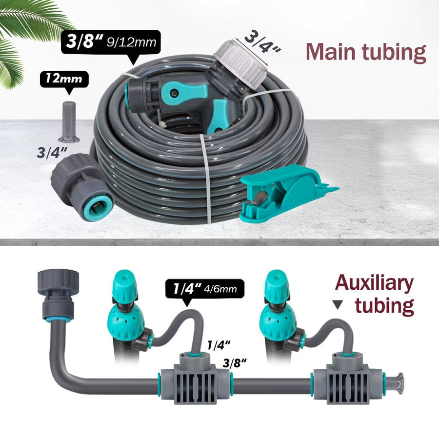 MUCIAKIE N166V Anpassbares Bewässerungssystem mit PE-Schlauch und Micro-Sprayer für 360 Grad Sprühnebel inklusive Schnellkupplungs-Set und Zubehör - Bild 3