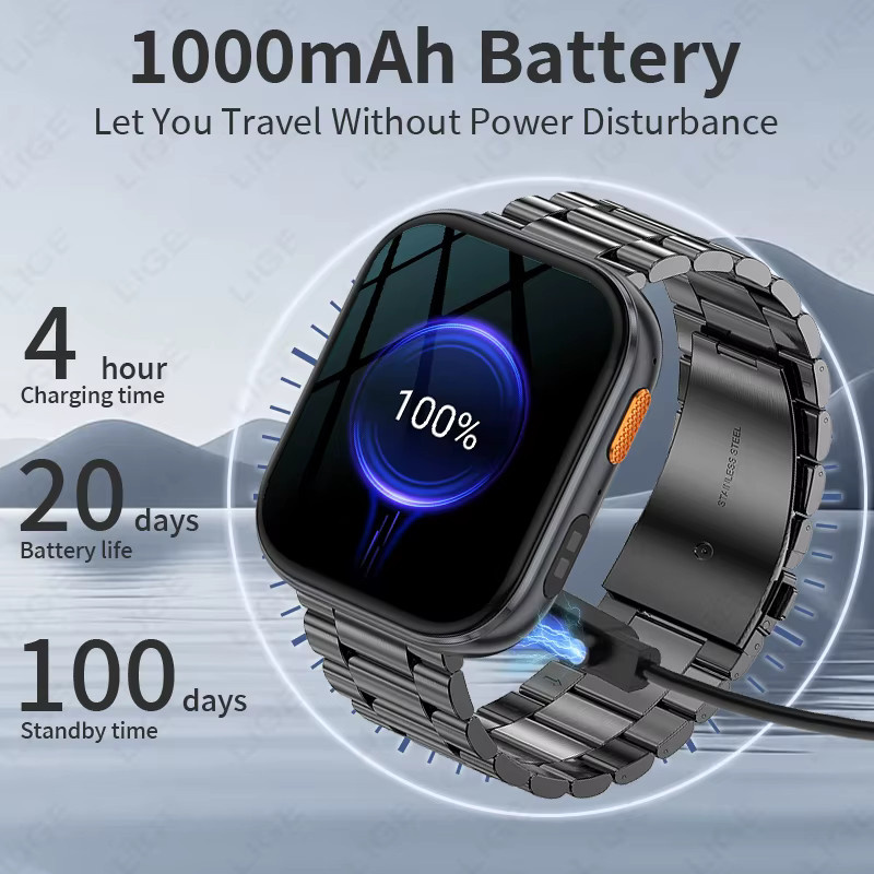 LIGE Smartwatch, Edelstahl, Schwarz, Herren, wasserdicht - Bild 5