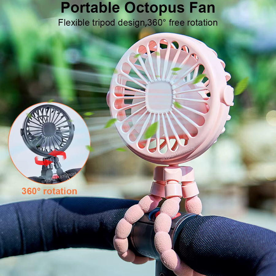 Tragbarer Mini-Clip-Ventilator für Baby-Kinderwagen von raugee, USB wiederaufladbar, 360 Grad drehbar und faltbar mit flexiblem Stativ, Blau - Bild 2