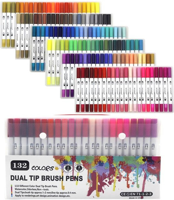 Aquarell Kunstmarker Set mit doppelseitigem Pinselstift und Fineliner für Kalligraphie und Malerei, Mehrfarbig - Bild 1