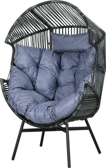 Outsunny Rattansessel in Eiform mit dickem Sitzkissen, moderner Korbsessel für Garten und Terrasse, Grau - Bild 1