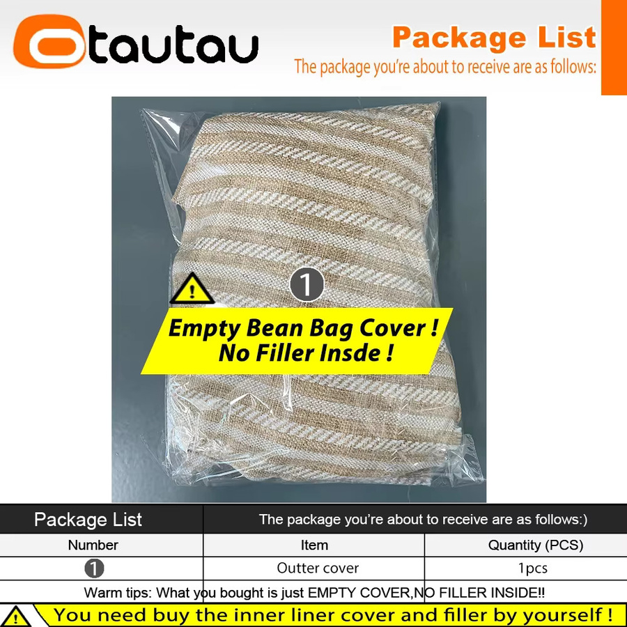 OTAUTAU Sitzsackbezug DD104 aus 100 % Baumwollleinen in Beige und Schwarz gestreift - Bild 2