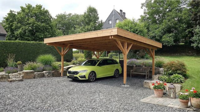 LENNECARport Doppelcarport Barcelona mit Flachdach und moderner Holzkonstruktion - Bild 1