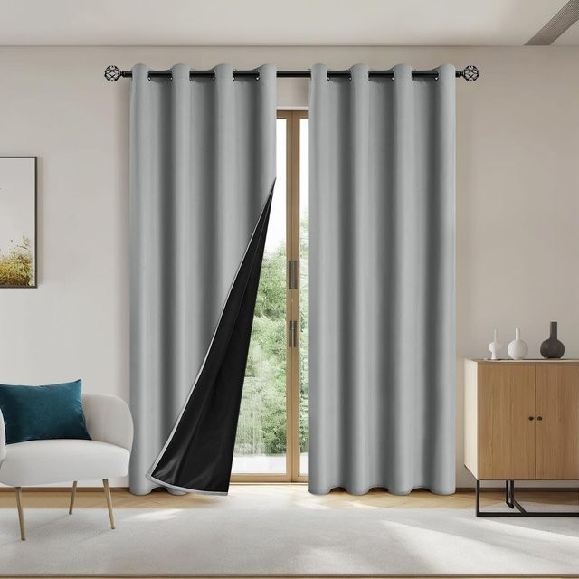 Yiran Furniture Moderne Verdunkelungsvorhänge aus Polyester mit Ösen, Grau, Breite: 132 cm, Höhe: 160 cm - Bild 1