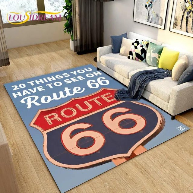 Rutschfester Teppich mit historischer Route 66 von Karpetti in Blau, B/T: 60 x 40 cm - Bild 1