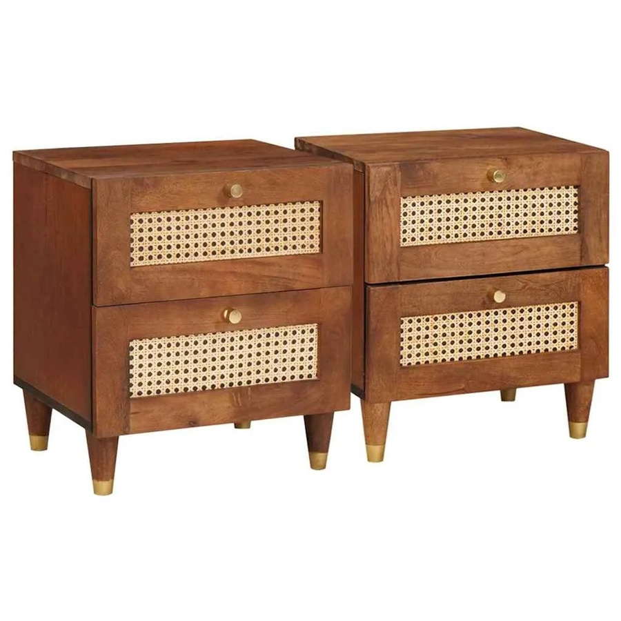 Set aus 2 vidaXL Nachttischen mit Schubladen aus Massivmangoholz in Braun, B/T/H: 40 x 33,5 x 46 cm - Bild 2