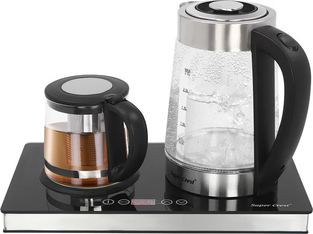 Bymaocar Elektrisches Wasserkocher-Set aus Glas mit LCD-Display, 1800 W, transparent/weiß, 2,5 l und 1 l - Bild 1