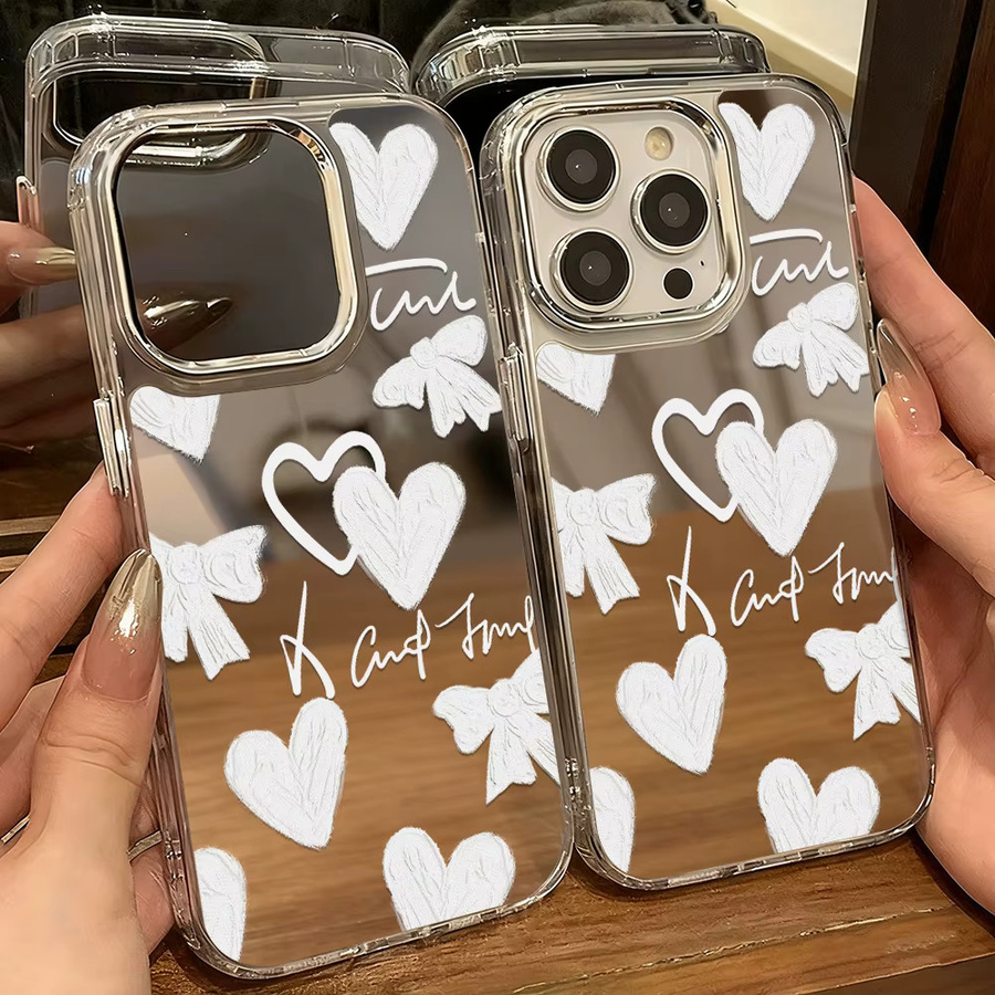 Apple iPhone Schutzhülle mit Make-up Spiegel und Herz-Design in Transparent für iPhone 17 Pro Max, 16, 15, 14, 13, 12 und Air - Bild 2