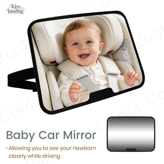 Kisslanding 360 Grad drehbarer Babyautospiegel mit Weitwinkel und bruchsicherem Design in Pink oder Schwarz - Bild 1