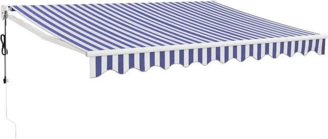 Furnicato Elektrische Markise mit Kurbel aus Polyester in Blau und Weiß, Breite: 35 m, Tiefe: 25 m - Bild 1
