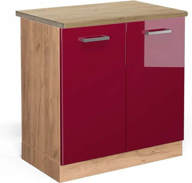Vicco Spülenunterschrank R-Line Bordeaux Hochglanz in Goldkraft Eiche, B: 80 cm, H: 81,6 cm, T: 60 cm - Bild 1