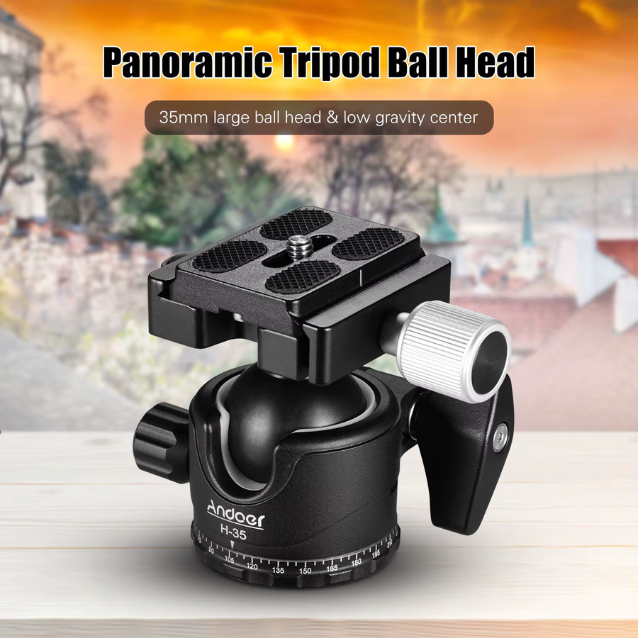 Andoer H-35 Panorama Stativ Kugelkopf Adapter mit U-Nut und Low Gravity Center Design aus Aluminiumlegierung, Schwarz, max. 15 kg Tragfähigkeit - Bild 2