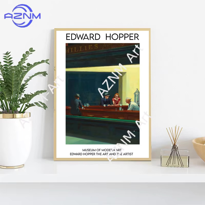 KAYOU Nighthawks Leinwandgemälde von Edward Hopper als mehrfarbige Wandkunst für dein Wohnzimmer - Bild 2