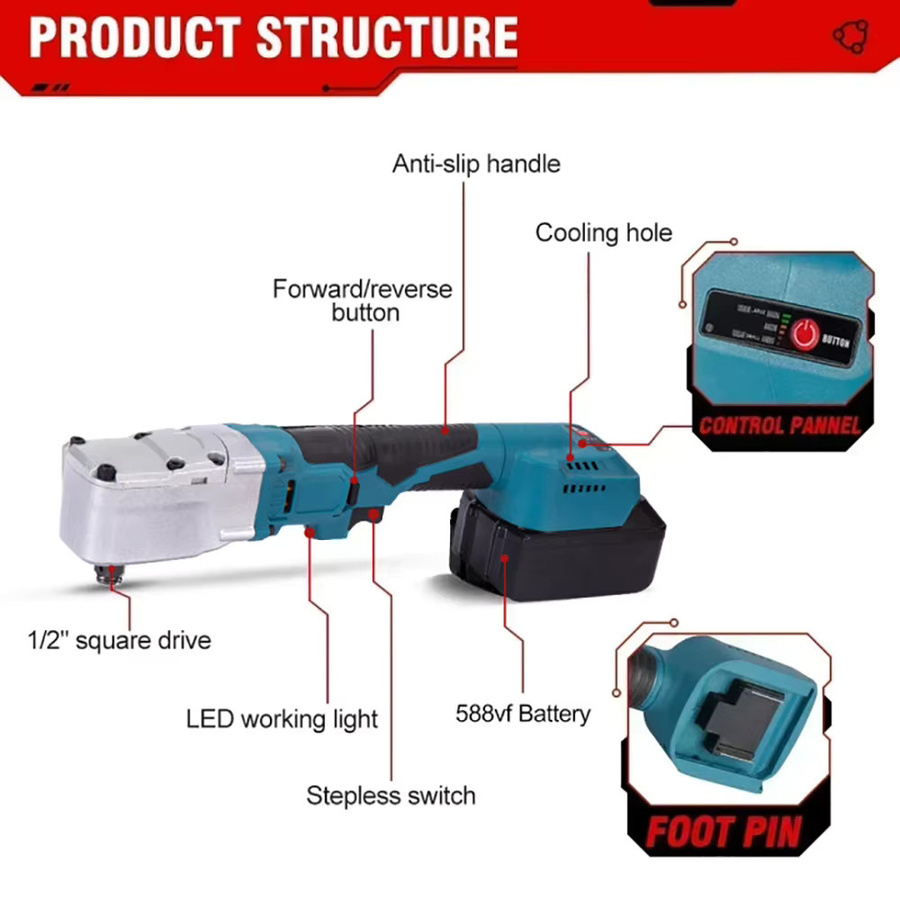 Bürstloser elektrischer Ratschenschlüssel 1/2 Zoll von Makita für 18V Akkus in Blau mit 1000NM Drehmoment und 4800RPM für die Autoreparatur - Bild 2