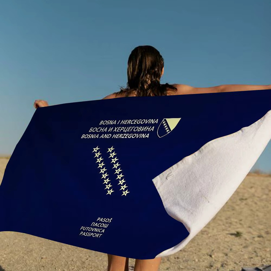 Potdemiel Mikrofaser-Strandtuch mit Bosnien-Herzegowina-Passmotiv in Blau, saugfähig und schnell trocknend - Bild 5