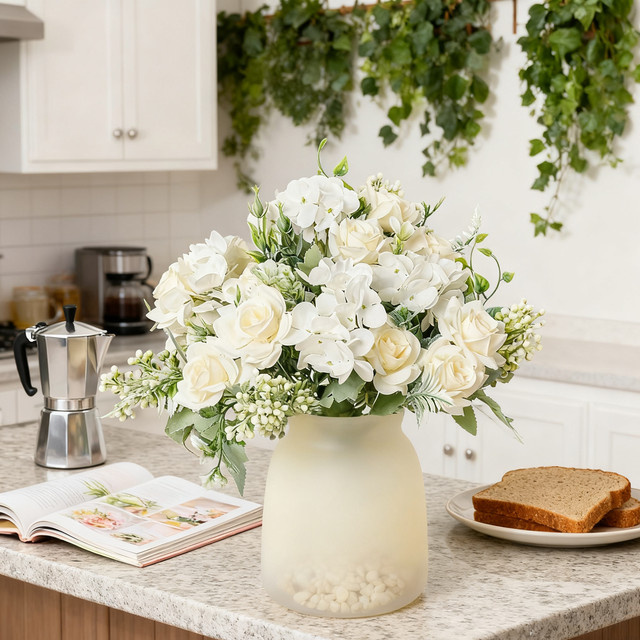 ZQCY Künstliche Blumen aus Seide in Weiß für Hochzeiten, Brautsträuße und Tischdekoration - Bild 1