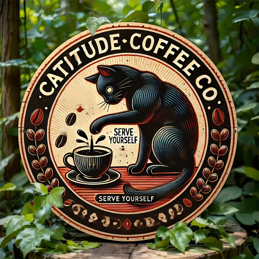 Catitude Coffee Company Wanddekoration aus Metall im Vintage-Stil, Mehrfarbig, B/B: 20,3 x 20,3 cm - Bild 4
