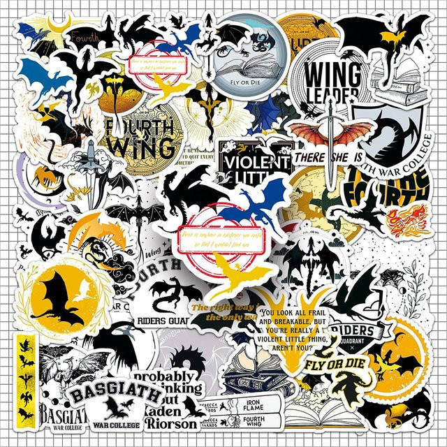 Rspctou Fantasy-Serie Novel Fourth Wing Cartoon-Aufkleber, Drachen-Aufkleber, 10/30/50 Stück - Bild 1