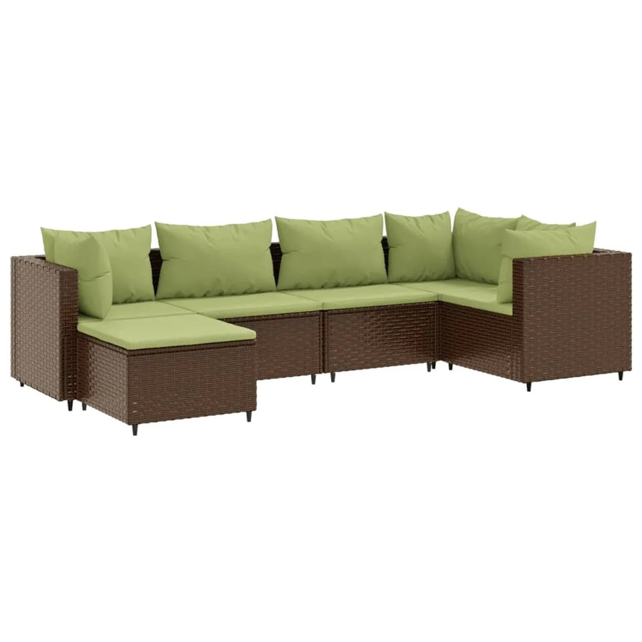 vidaXL 6-tlg Garten-Lounge-Set in L-Form aus braunem PE-Rattan mit Polsterkissen und pulverbeschichtetem Stahlgestell - Bild 2