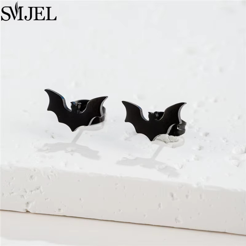 SMJEL Ohrstecker Edelstahl, Schwarz, Vampir-Fledermaus-Motiv, Unisex - Bild 3