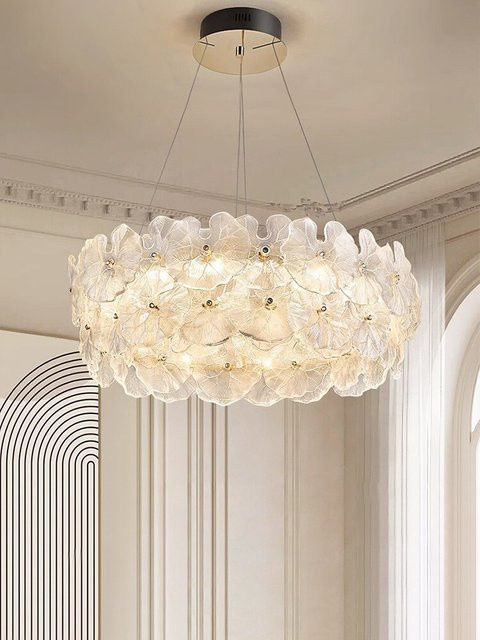 VIGOUS Moderner LED Kronleuchter in Lotus-Blatt-Design aus Glas, Transparent, Warmweiß - Bild 1