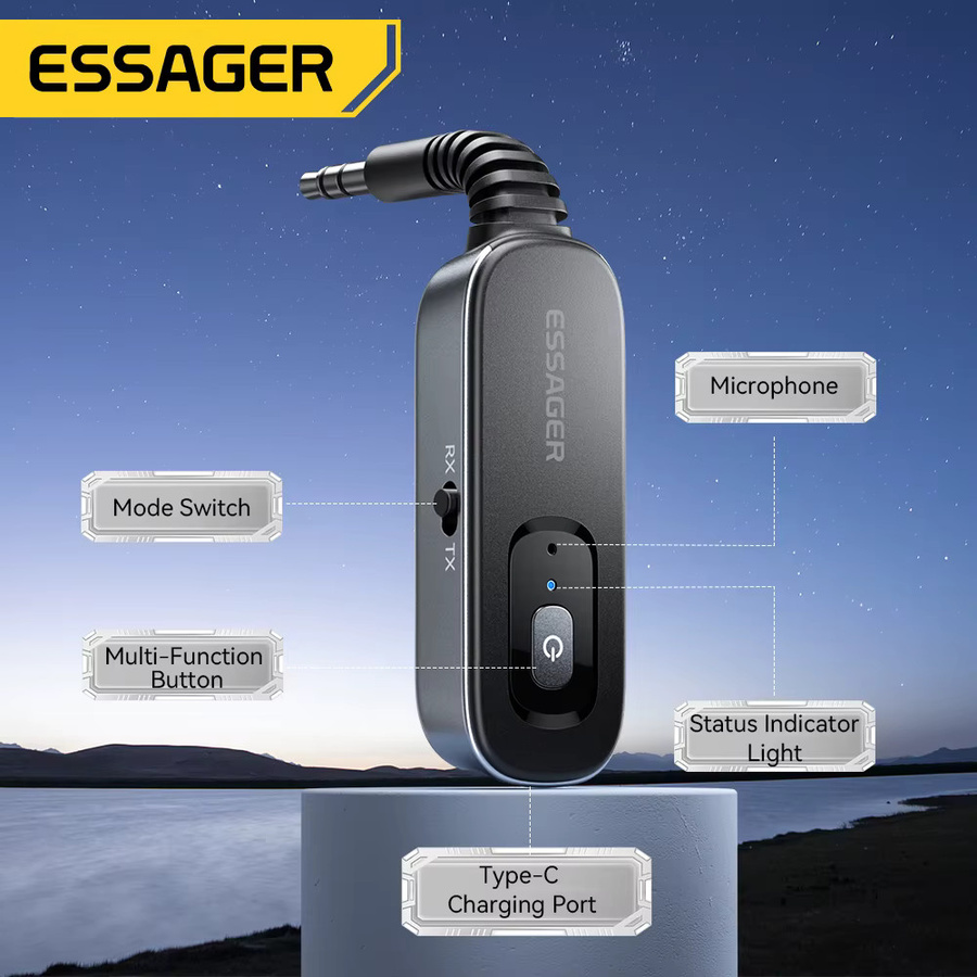 Essager Bluetooth 5.1 Audio Receiver und Sender mit Mikrofon, 3,5 mm AUX Stereo Musik Wireless Adapter in Schwarz - Bild 6