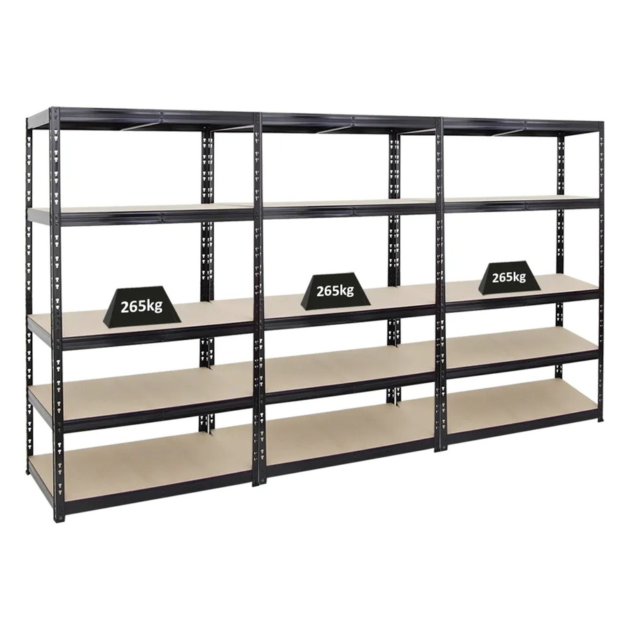 3x PROREGAL Tiger Schwerlastregal Set, 5-Ebenen mit verstellbaren Fachböden, Schwarz, H x B x T: 180 x 100 x 60 cm - Bild 2
