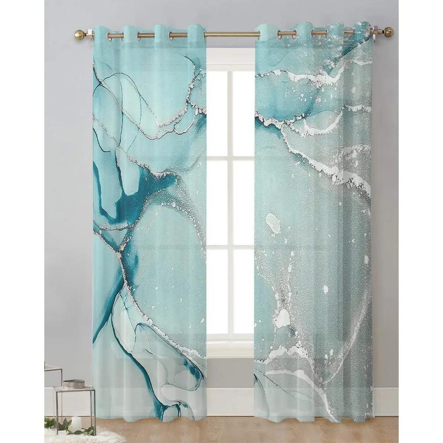 Yiran Furniture Transparentes Tüll-Vorhang in Grün mit Marmorstruktur aus Organza, Breite: 135 cm, Höhe: 115 cm - Bild 1