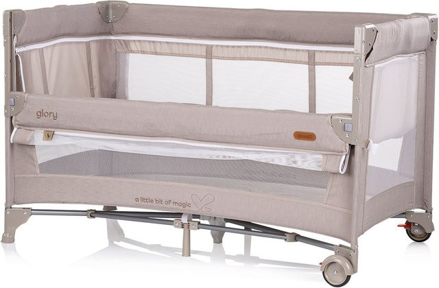 Chipolino Reisebett Glory mit 2 Ebenen, Matratze und Rädern, zusammenklappbar inklusive Tragetasche, beige - Bild 1