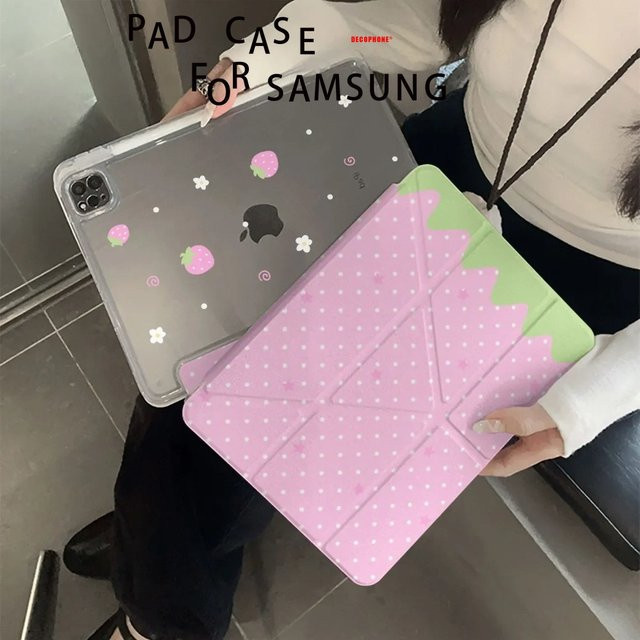 Samsung Galaxy Tab Schutzhülle Pink Polka Dots Strawberry Y2K Faltbar für Galaxy Tab S6/S7/S8/S9/S10 FE und Tab A8/A9/A11 Plus Lite - Bild 1