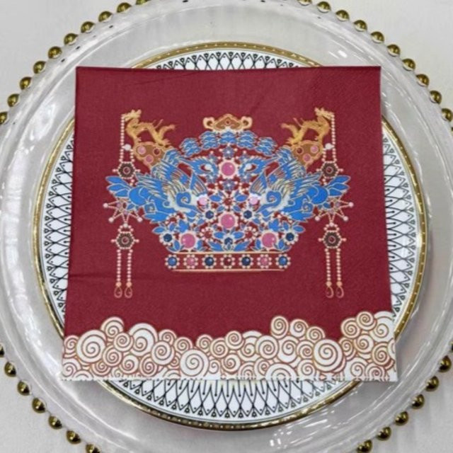 GUANYAO Servietten im chinesischen Stil mit Phönix-Kronen-Aufdruck, 2-lagig, rot, 20 Stück, Breite: 33 cm - Bild 1