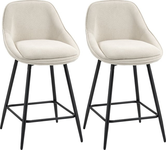HOMCOM Barhocker 2er Set drehbar mit Rückenlehne und Fußstütze in Cord-Optik, Sitzhöhe: 65 cm, Farbe: Creme/Beige - Bild 1